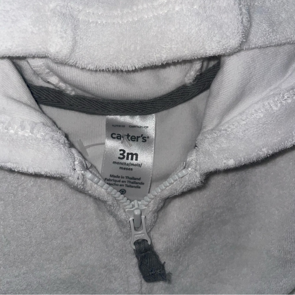 Carter’s Baby Boys 2PC Outfit 3M Fleece White Zip Hoodie Ears Lamb Pants Set - Picture 3 of 4